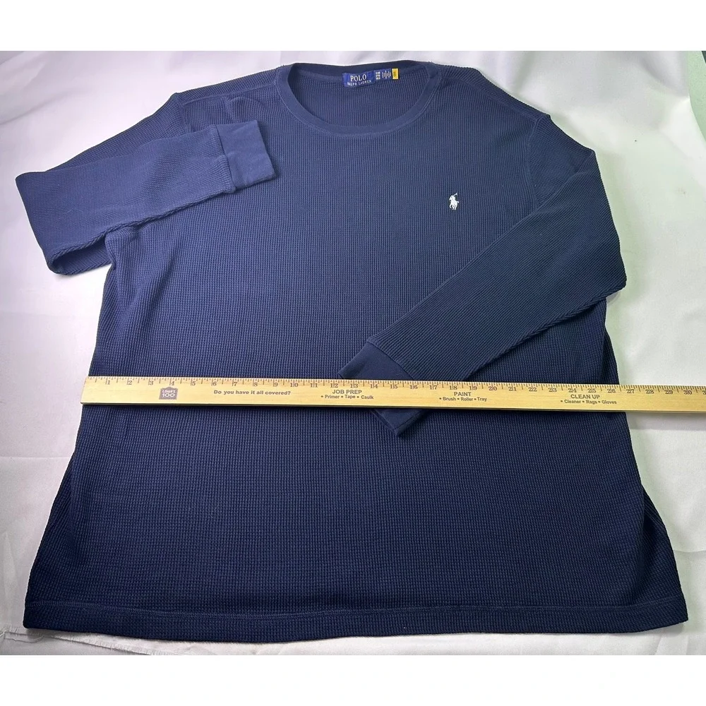 Polo Ralph Lauren Mens 3XB‎ Navy Blue Waffle Knit Thermal Long Sleeve Shirt Pony